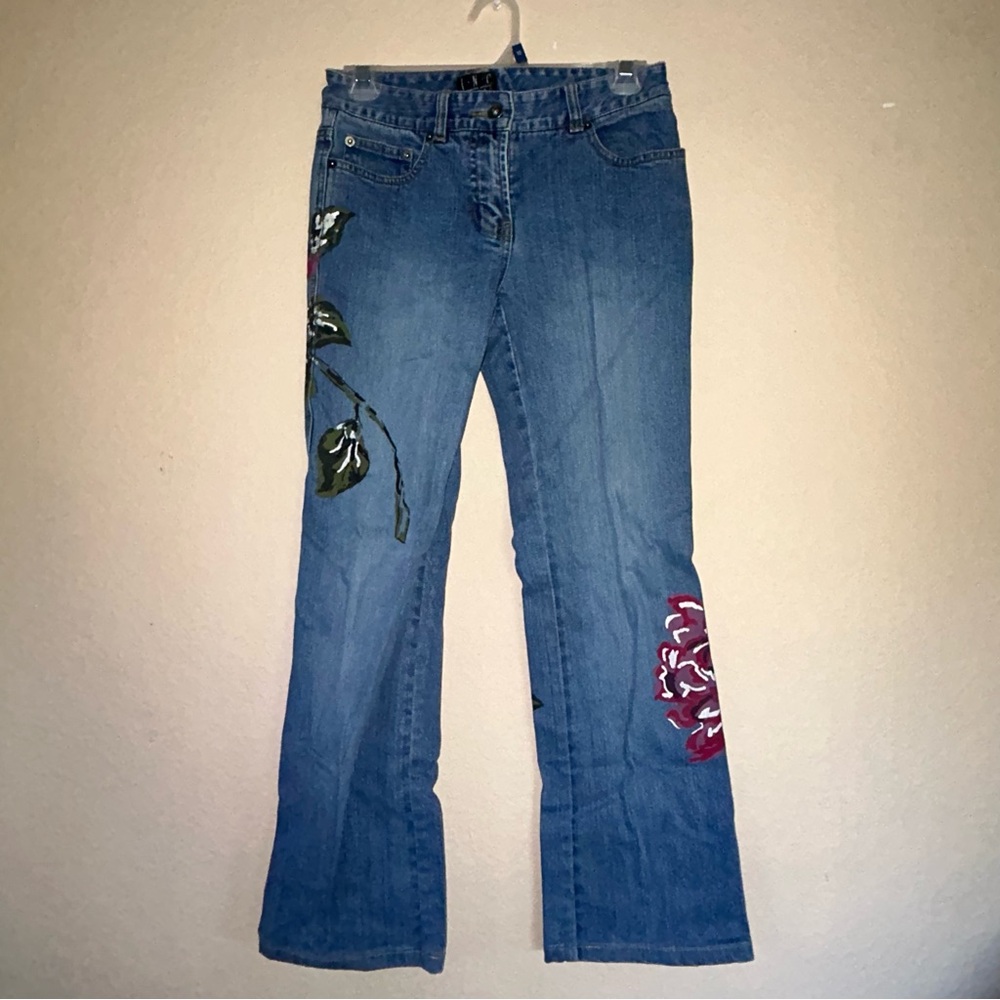 Petite Size 2 Custom Painted Rose Boot Cut Jeans